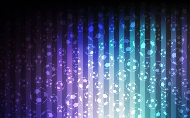 Koyu pembe, mavi kapak ile futbol sembolleri vektör. Renkli resimde gradiental bir zemin üzerinde toplar. Poster, afiş ve spor karşılaşmaları için Tasarla.