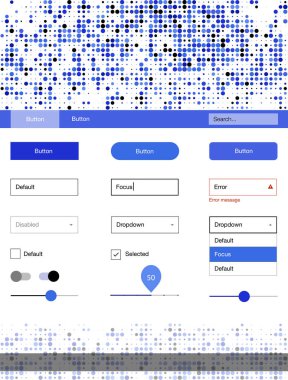 Hafif mavi vektör küreler web UI kiti. Arka plan üzerinde renkli stil rehberi daireler ile. Açılış sayfanız için modern şablon.