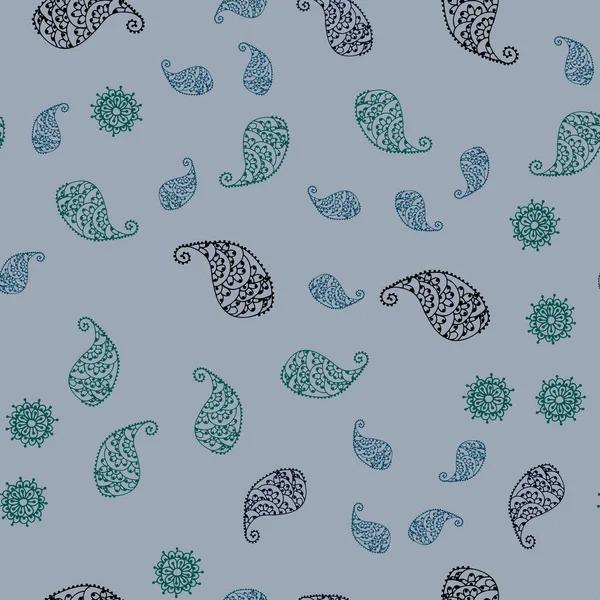 Koyu mavi, yeşil yaprak ve çiçek ile sorunsuz doodle desen vektör. Yaprak ve çiçek ile zarif bir parlak örnek. Cep telefonu arka plan için şablon.