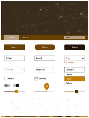 Koyu turuncu vektör UI ux kiti daireler ile üçgen tarzı. Renkli üçgen, daire basit malzeme tasarım kiti. Bu web siteleri için kullanabileceğiniz şablon.