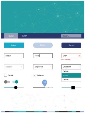 Açık mavi, yeşil vektör web UI kiti poligonal tarzı daireler ile. Üçgen, daire ile poligonal stilinde stil rehberi. Bu örnek için sitesidir.