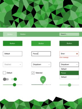Işık yeşil vektör tel kafes kiti kristalleri ile. Dekoratif UI takımı tasarım renkli kristaller ile soyut tarzda. Web siteleri için basit renkli tasarım.