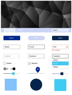 Koyu mavi vektör UI kiti poligonal tarzı. Dekoratif UI takımı tasarım renkli kristaller ile soyut tarzda. Bu örnek için sitesidir.