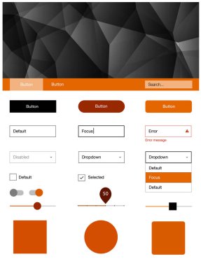 Işık turuncu vektör UI kiti poligonal tarzı. UI Ux kiti başlığını poligonal renkli arka plan ile. Web siteleri için basit renkli tasarım.