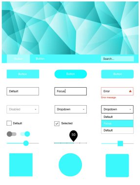 Üçgenler ile ışık mavi vektör stil rehberi. Web Kullanıcı arabirimi kiti ile onun üstbilgisindeki soyut degrade üçgenler. Web siteleri için basit renkli tasarım.