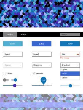 Koyu pembe, mavi malzeme tasarım kiti noktalar ile vektör. Web Kullanıcı arabirimi kiti başlığını soyut degrade daireler ile. Bu web siteleri için kullanabileceğiniz şablon.