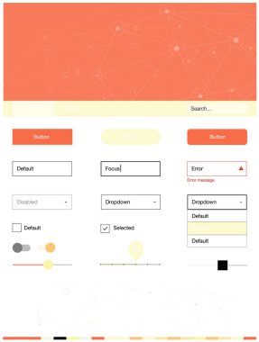 Işık kırmızı, sarı vektör UI ux kiti daireler ile üçgen tarzı. UI takımı tasarım renkli kristaller, soyut tarzda daireler. Açılış sayfanız için modern şablon.