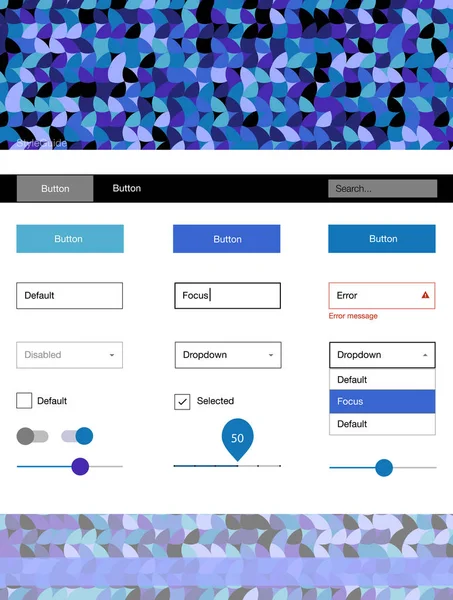 Koyu pembe, mavi malzeme tasarım kiti noktalar ile vektör. Web Kullanıcı arabirimi kiti başlığını soyut degrade daireler ile. Bu web siteleri için kullanabileceğiniz şablon.