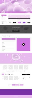 Hafif mor vektör tasarım UI kiti eğri daireler ile. Gradyan memphis tarzı ile zarif parlak illüstrasyon. Bu web siteleri için kullanabileceğiniz şablon.