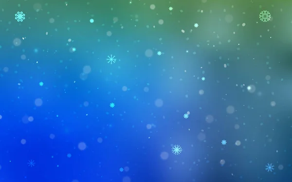 Hellblauer Grüner Vektorhintergrund Mit Weihnachtsschneeflocken Leuchtende Farbige Illustration Mit Schnee — Stockvektor