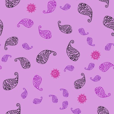 Koyu pembe, mavi yapraklar ve çiçekler ile sorunsuz doodle arka plan vektör. Yaprak ve çiçek Origami tarzı Doodle Illustration. Desen duvar kağıtları ve boyama kitapları için.