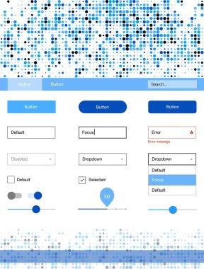 Açık mavi noktalar ile malzeme tasarım kiti vektör. Başlığını renkli gradyan daireler modern stil kılavuzu. Bu örnek için sitesidir.