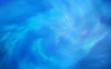 Gece gökyüzü yıldızlı açık mavi vektör deseni. Bulanık dekoratif tasarım galaksi yıldızlarıyla basit bir stilde. Fütürist reklamlar ve kitapçıklar için şablon.