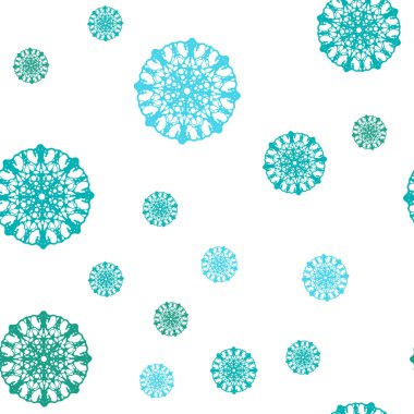 Açık mavi, Noel kar taneleri ile Dikişsiz desen vektör yeşil. Parlayan illüstrasyon kar Noel tarzı ile renkli. Kartvizit, Web siteleri için şablon.