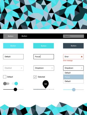 Hafif pembe, mavi vektör tel kafes kiti kristalleri ile. UI Ux kiti başlığını poligonal renkli arka plan ile. Bu web siteleri için kullanabileceğiniz şablon.