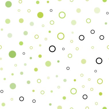 Açık yeşil, sarı vektör disklerle sorunsuz doku. Kabarcıkları ile soyut tarzda bulanık dekoratif tasarım. Desen tasarım pencere panjur, perdeler.