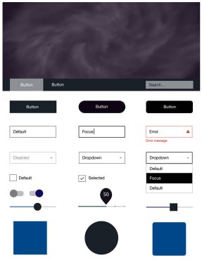 Evren yıldız koyu mavi vektör tasarım UI kiti. Web Kullanıcı arabirimi kiti ile onun üstbilgisindeki soyut degrade bulutlar. Bu örnek açılış sayfanız için mu.