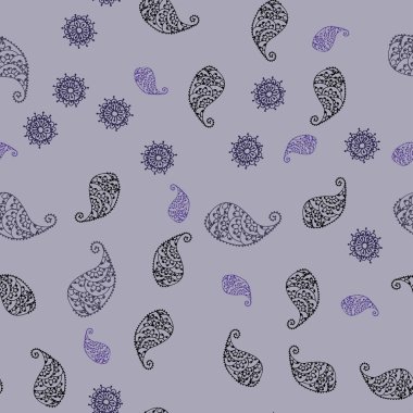 Koyu mavi vektör yaprak ve çiçek ile sorunsuz zarif şablonu. İllüstrasyon soyut şablonundaki karalamalar ile. İşiniz için tamamen yeni bir tasarım.