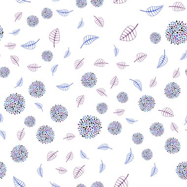 Koyu pembe, mavi yapraklar ve çiçekler ile sorunsuz soyut tasarım vektör. Soyut illüstrasyon yaprakları, çiçekleri karalamalar tarzı ile. Cep telefonu arka plan için şablon.