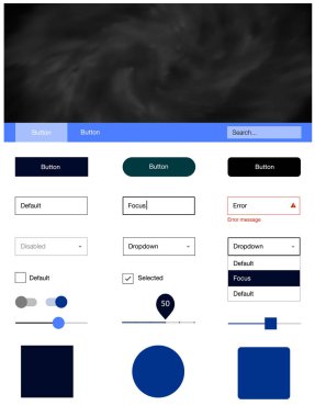 Koyu mavi vektör web UI kiti Bulutsusu yıldız ile. Güzel UI ux kiti ile onun üstbilgisindeki renkli gökyüzü. Web siteleri, açılış sayfaları için güzel düzeni.