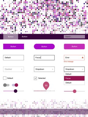 Hafif pembe, kırmızı vektör tasarım UI kiti noktalı. Arka plan üzerinde renkli stil rehberi daireler ile. Web siteleri, açılış sayfaları için güzel düzeni.