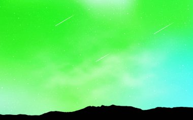 Işık yeşil vektör arka plan gökada yıldız ile. Parlak astronomik yıldız ile renkli illüstrasyon parlayan. Desen fütüristik reklam, kitapçıklar için.