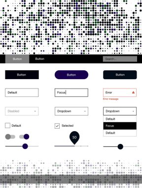 Koyu pembe, yeşil vektör tasarım UI kiti ile nokta. Dekoratif UI takımı tasarım renkli noktalar ile soyut tarzda. Web siteleri için basit renkli tasarım.