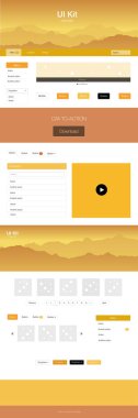 Işık turuncu vektör malzeme tasarım kiti ile tepeler. Arka plan üzerinde renkli stil rehberi Dağları ile. Web siteleri, açılış sayfaları için güzel düzeni.