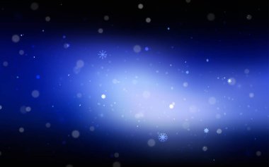 Parlak kar taneleri ile koyu mavi vektör düzeni. Modern geometrik soyut Illustration kristalleri ile buz. Şablonun yeni yıl arka plan olarak kullanılabilir.