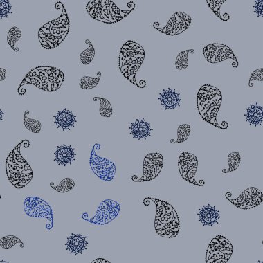 Koyu mavi vektör sorunsuz doodle desenle yaprak ve çiçek. Renkli resimde doodle tarzı yaprakları, çiçekleri ile. Cep telefonu arka plan için şablon.