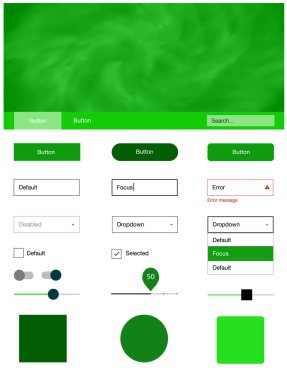 Gökyüzü yıldızlarla ışık yeşil vektör stil rehberi. Renkli gökyüzü ile soyut tarzda dekoratif UI takımı tasarım. Web siteleri, açılış sayfaları için güzel düzeni.
