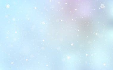 Parlak kar taneleriyle açık mavi vektör düzeni. Buz kristalleri ile soyut resimleme. Bu kalıp yeni yıl broşürleri için kullanılabilir.