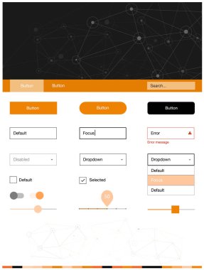 Işık turuncu vektör UI ux kiti daireler ile üçgen tarzı. UI takımı tasarım renkli kristaller, soyut tarzda daireler. Sen-ebilmek kullanma için açılış sayfaları bu şablonu.