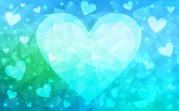 Hellblauer Grüner Vektor Abstraktes Dreieckiges Geometrisches Herz Auf Weißem Polygonalen — Stockvektor