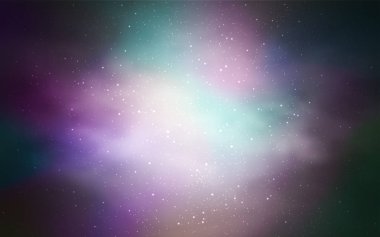 Gece gökyüzünde ışık mor vektör desenle yıldız. Gökada yıldız ile basit tarzı dekoratif tasarım bulanık. Desen Astroloji Web siteleri için.