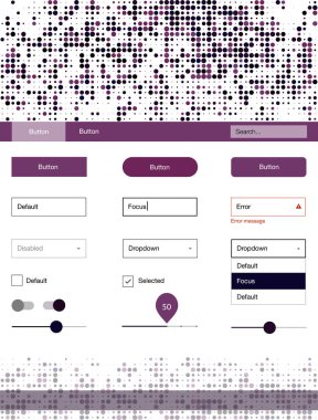 Noktalı koyu mor vektör UI kiti. Web Kullanıcı arabirimi kiti başlığını soyut degrade daireler ile. Bu örnek açılış sayfanız için mu.
