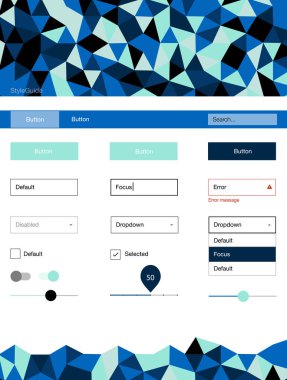 Açık mavi, vektör malzeme tasarım kiti hatları ile yeşil. Basit malzeme tasarım kiti ile üçgen renkli mozaik. Bu örnek için sitesidir.