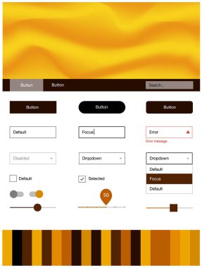 Koyu turuncu vektör web UI kiti ile lamba şekiller. Gradyan ile mermer tarzı kıvırcık illüstrasyon parlayan. Açılış sayfanız için modern şablon.