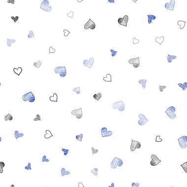 Koyu mavi vektör doodle yürekleri sorunsuz şablonu. Glitter soyut resim romantik tarzda renkli kalpler ile. Evlilik hediyeleri, tebrikler için desen.