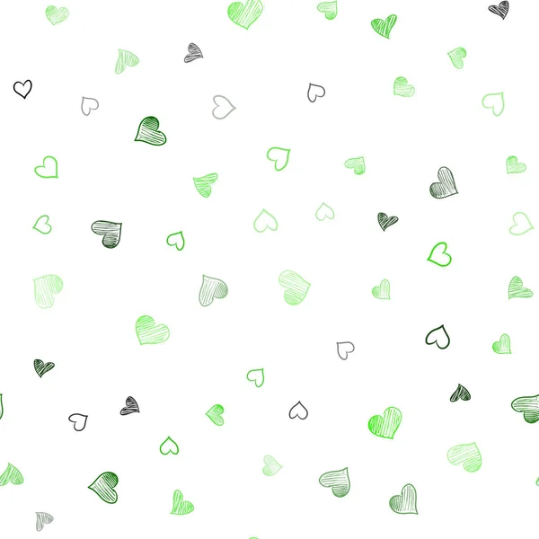 淡绿色矢量无缝纹理与可爱的心 模糊的装饰设计在涂鸦风格与心 狂欢节的模式 节日浪漫传单 — 图库矢量图片