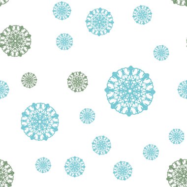 Açık mavi, buz kar taneleri sorunsuz şablonuyla vektör yeşil. Bulanık arka plan gradyan ile kar. Desen için modaya uygun Kumaş, duvar kağıtları.