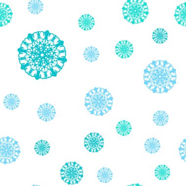 Açık mavi, yeşil vektör sorunsuz arka plan xmas kar taneleri ile. Bulanık arka plan gradyan ile kar. Duvar kağıdı, kumaş üreticileri için modaya uygun bir tasarım.