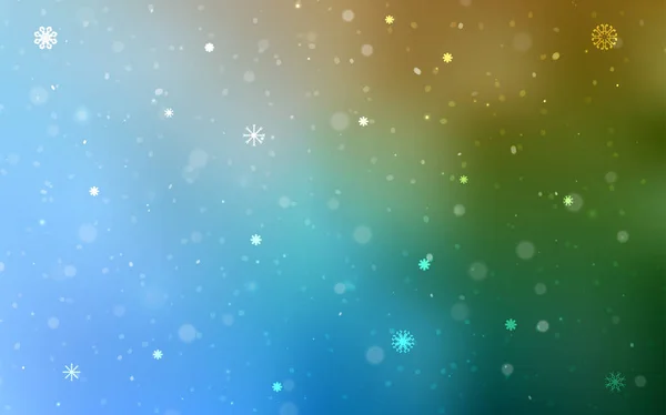 Γαλάζιο Πράσινο Διάνυσμα Διάταξη Φωτεινά Νιφάδες Χιονιού Λαμπρό Χρωματιστό Εικονογράφηση — Διανυσματικό Αρχείο