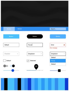 Hafif mavi vektör UI kiti balonu şekiller ile. Degrade çizgiler ile renkli soyut resimde. Web siteleri için basit renkli tasarım.