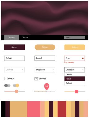 Işık kırmızı, sarı vektör malzeme tasarım kiti sıvı şekillerle. Gradyan memphis tarzı ile zarif parlak illüstrasyon. Açılış sayfanız için modern şablon.