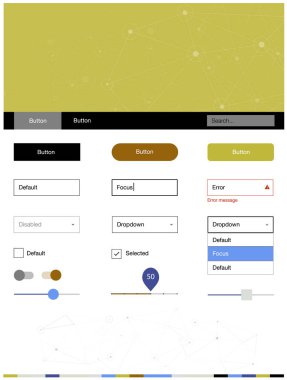 Açık mavi, sarı vektör tasarım UI kiti mozaik, daireler ile. UI takımı tasarım renkli kristaller, soyut tarzda daireler. Web siteleri için basit renkli tasarım.