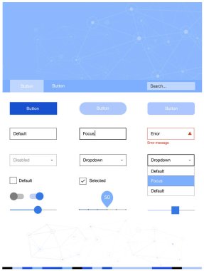 Hafif mavi vektör tasarım UI kiti mozaik, daireler ile. UI takımı tasarım renkli kristaller, soyut tarzda daireler. Bu web siteleri için kullanabileceğiniz şablon.