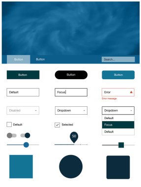 Açık mavi, yeşil vektör UI ux seti alan yıldız ile. Basit malzeme tasarım kiti üstbilgisindeki renkli bulutlar ile. Web siteleri için basit renkli tasarım.