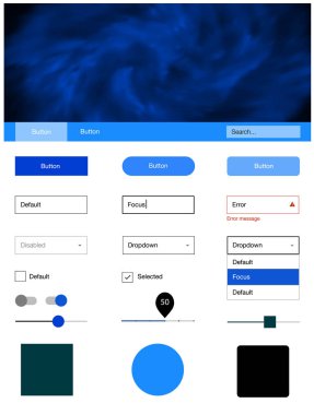 Gökyüzü yıldızlarla ışık mavi vektör stil rehberi. Renkli gökyüzü ile soyut tarzda dekoratif UI takımı tasarım. Web siteleri için basit renkli tasarım.