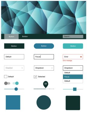 Açık mavi çizgilerle malzeme tasarım kiti vektör. Basit malzeme tasarım kiti ile üçgen renkli mozaik. Bu web siteleri için kullanabileceğiniz şablon.